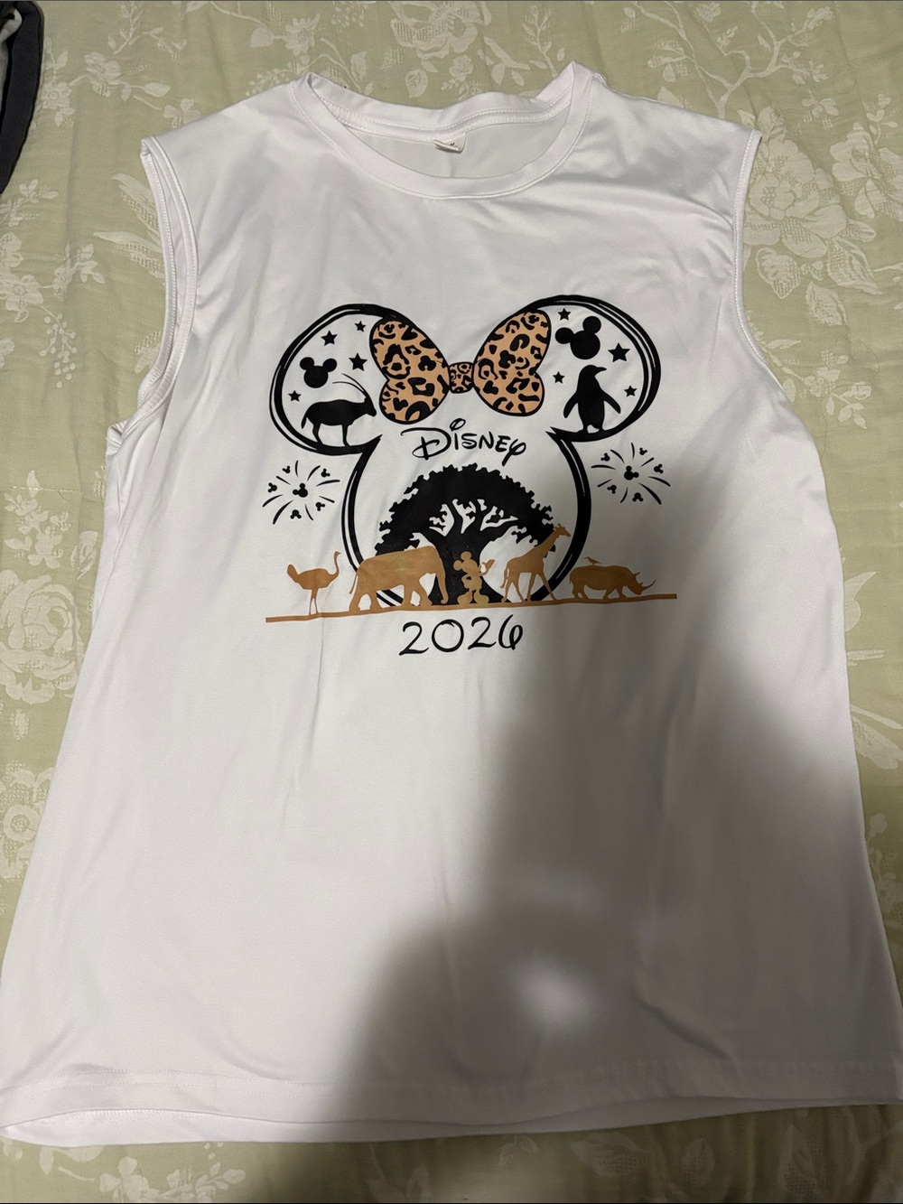 2026 Disney White Tank Top with Black & Tan Safari Mickey Graphic